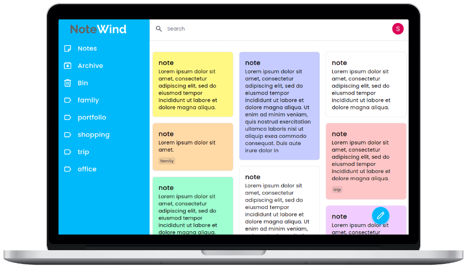 A device showing screenshot of notewind project